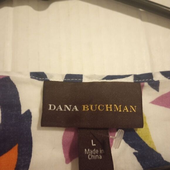 Dana Buchman floral button down with roll tab half sleeve - Picture 4 of 12